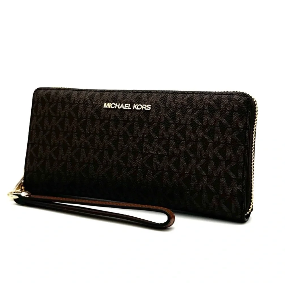 Michael Kors Large Travel Continental Wallet Wristlet Brown